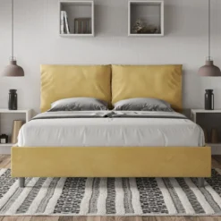 Letto 160x210cm matrimoniale con cuscino in microfibra ocra LIT425