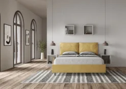 Letto 160x210cm matrimoniale con cuscino in microfibra ocra LIT425