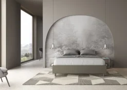 Letto 160x210cm matrimoniale contenitore sommier in similpelle cappuccino LIT376
