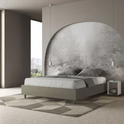 Letto 160x210cm matrimoniale contenitore sommier in similpelle cappuccino LIT376