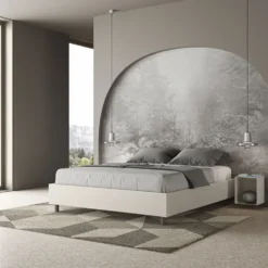 Letto 160x210cm matrimoniale contenitore sommier in similpelle bianco LIT376