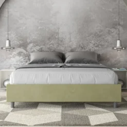 Letto 160x190cm matrimoniale contenitore sommier in microfibra tè verde LIT358