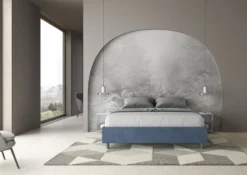 Letto 160x190cm matrimoniale contenitore sommier in microfibra blu LIT358