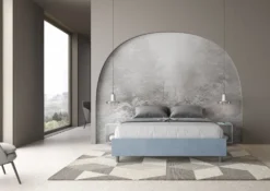 Letto 160x190cm matrimoniale contenitore sommier in microfibra azzurro LIT358