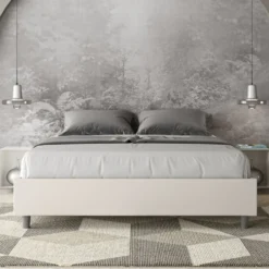 Letto 160x200cm matrimoniale contenitore sommier in similpelle bianco LIT366