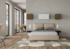 Letto 160x210cm matrimoniale contenitore con cuscino in similpelle tortora LIT424
