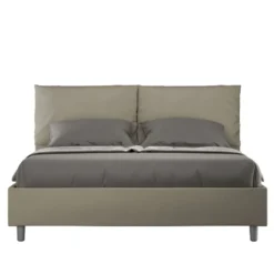 Letto 160x210cm matrimoniale contenitore con cuscino in similpelle cappuccino LIT424