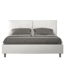 Letto 160x210cm matrimoniale contenitore con cuscino in similpelle bianco LIT424