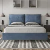Letto 160x210cm matrimoniale contenitore con cuscino in microfibra blu LIT426