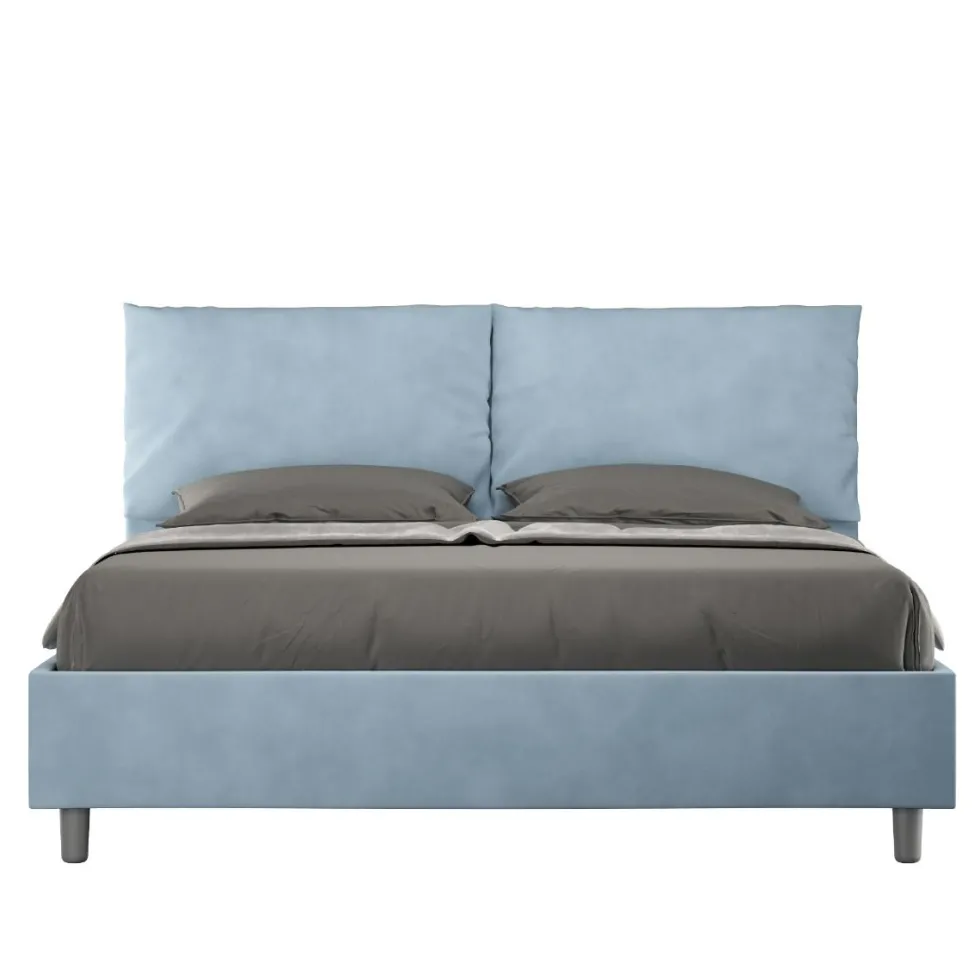 Letto 160x210cm matrimoniale contenitore con cuscino in microfibra azzurro LIT426