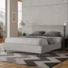 Letto 160x210cm matrimoniale contenitore con testiera imbottita in tessuto bianco LIT414
