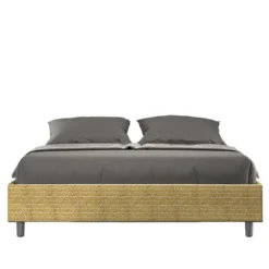 Letto 160x200cm matrimoniale contenitore sommier in tessuto giallo LIT374