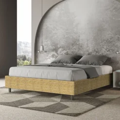 Letto 160x200cm matrimoniale contenitore sommier in tessuto giallo LIT374