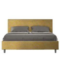 Letto 160x210cm matrimoniale contenitore con testiera imbottita in tessuto giallo LIT412