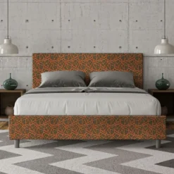 Letto 160x210cm matrimoniale contenitore con testiera imbottita in tessuto arancio LIT412