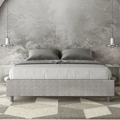 Letto 160x200cm matrimoniale contenitore sommier in tessuto bianco LIT374