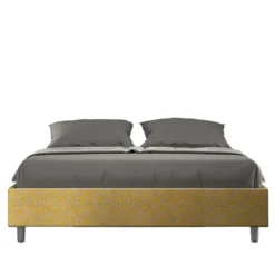 Letto 160x200cm matrimoniale contenitore sommier in tessuto giallo LIT372
