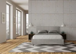 Letto 160x210cm matrimoniale contenitore con testiera imbottita in tessuto grigio LIT410