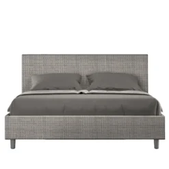 Letto 160x210cm matrimoniale contenitore con testiera imbottita in tessuto grigio LIT410