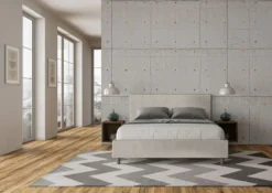 Letto 160x210cm matrimoniale contenitore con testiera imbottita in tessuto bianco LIT410