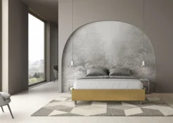 Letto 160x200cm matrimoniale contenitore sommier in tessuto giallo LIT370