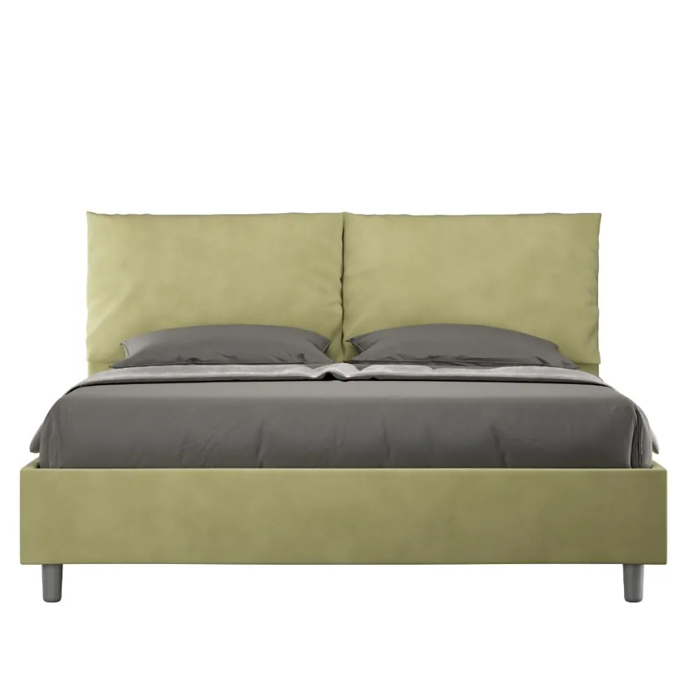 Letto 160x200cm matrimoniale contenitore con cuscino in microfibra tè verde LIT422