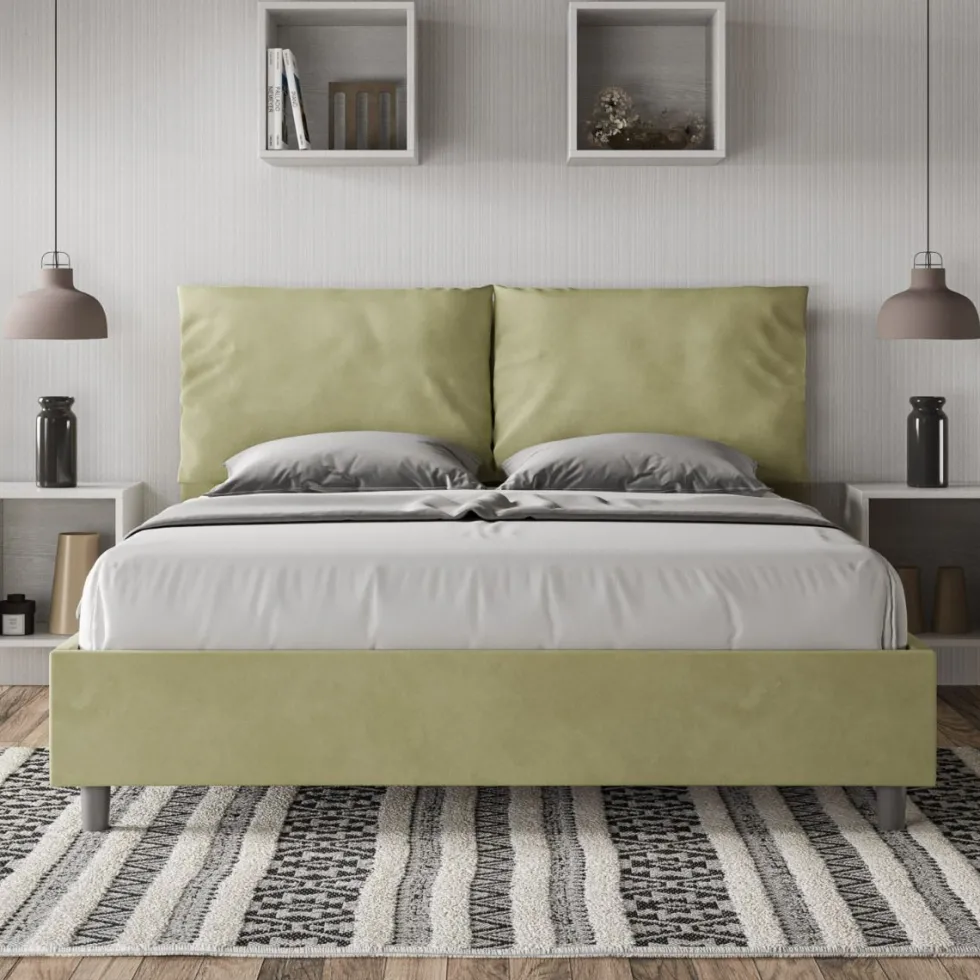Letto 160x200cm matrimoniale contenitore con cuscino in microfibra tè verde LIT422
