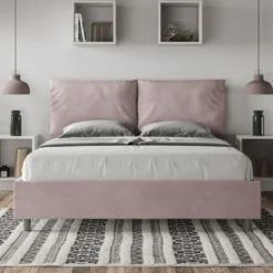 Letto 160x200cm matrimoniale contenitore con cuscino in microfibra glicine lilla LIT422