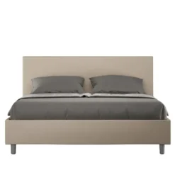 Letto 160x200cm matrimoniale contenitore con testiera imbottita in similpelle tortora LIT396