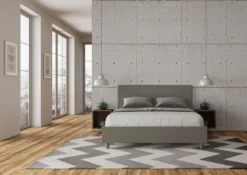 Letto 160x200cm matrimoniale contenitore con testiera imbottita in similpelle cappuccino LIT396