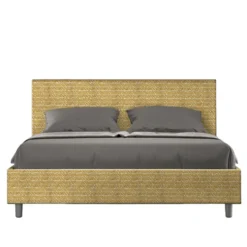 Letto 160x200cm matrimoniale contenitore con testata imbottita in tessuto giallo LIT404