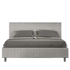 Letto 160x200cm matrimoniale contenitore con testata imbottita in tessuto bianco LIT404