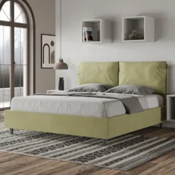 Letto 160x190cm matrimoniale contenitore con cuscino in microfibra tè verde LIT418