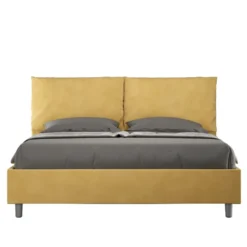 Letto 160x190cm matrimoniale contenitore con cuscino in microfibra ocra LIT418