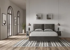 Letto 160x190cm matrimoniale contenitore con cuscino in microfibra grigio LIT418