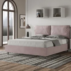 Letto 160x190cm matrimoniale contenitore con cuscino in microfibra glicine lilla LIT418