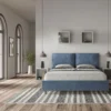Letto 160x190cm matrimoniale contenitore con cuscino in microfibra blu LIT418