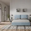 Letto 160x190cm matrimoniale contenitore con cuscino in microfibra azzurro LIT418