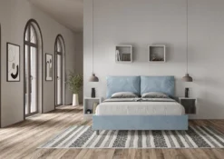 Letto 160x190cm matrimoniale contenitore con cuscino in microfibra azzurro LIT418