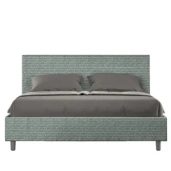 Letto 160x190cm matrimoniale contenitore con testata imbottita in tessuto azzurro LIT394