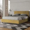 Letto 160x190cm matrimoniale contenitore con testiera imbottita in tessuto giallo LIT392
