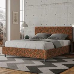 Letto 160x190cm matrimoniale contenitore con testiera imbottita in tessuto arancio LIT392