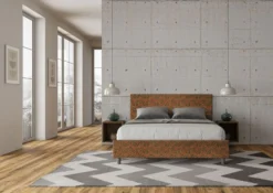Letto 160x190cm matrimoniale contenitore con testiera imbottita in tessuto arancio LIT392