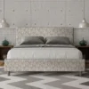 Letto 160x190cm matrimoniale contenitore con testiera imbottita in tessuto grigio LIT392