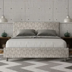 Letto 160x190cm matrimoniale contenitore con testiera imbottita in tessuto grigio LIT392
