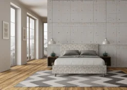 Letto 160x190cm matrimoniale contenitore con testiera imbottita in tessuto grigio LIT392