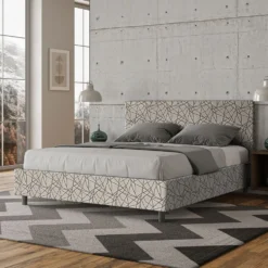 Letto 160x190cm matrimoniale contenitore con testiera imbottita in tessuto grigio LIT392