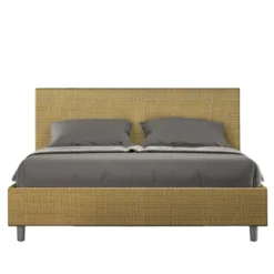 Letto 160x190cm matrimoniale contenitore con testiera imbottita in tessuto giallo LIT390