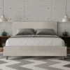Letto 160x200cm matrimoniale contenitore con testiera imbottita in tessuto bianco LIT400