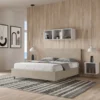 Letto 160x210cm matrimoniale contenitore con testiera imbottita in microfibra sabbia beige LIT408